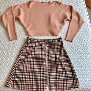 Ardene Plaid Skirt and Pink Sweater